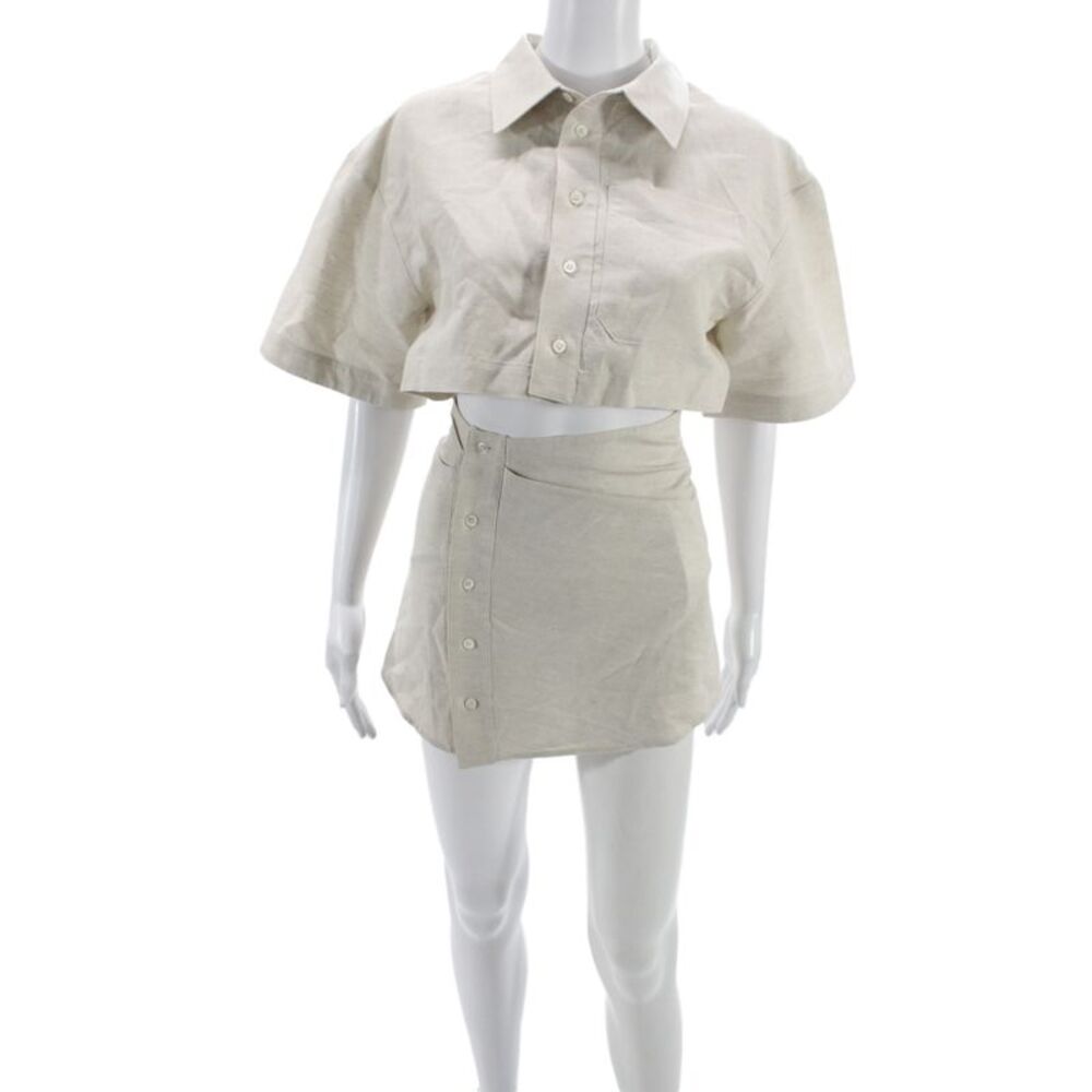 Jacquemus Women Dress Beige Collared Button Short Sleeve Mini Cotton Size 34
